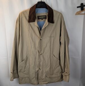Timberland Vibtage Men's Tan Jacket with Brown Cordyroy Collar Size L In VGUC